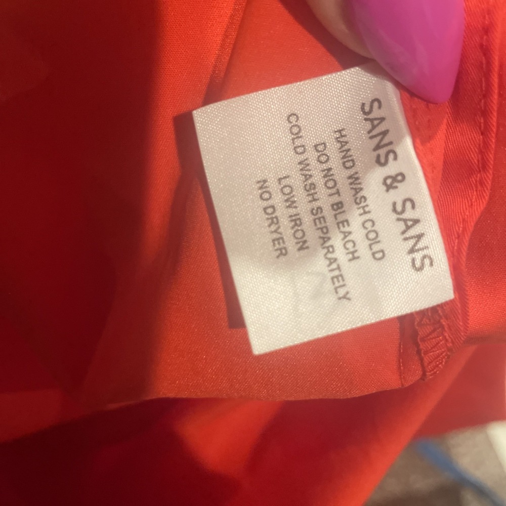 Sans & Sans Belted Midi Dress Womens Medium Slit Scrunch Sleeve Pockets Red NWOT - Picture 5 of 5